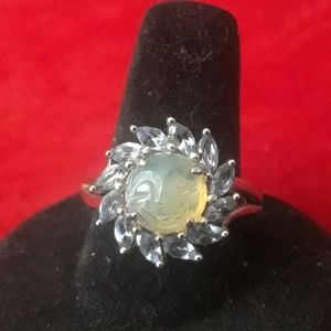 Carved Opal & tanzinite silver ring